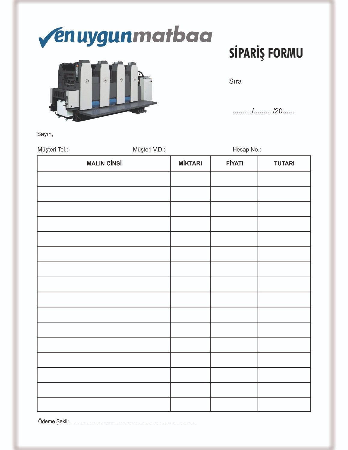 A5 Sipariş Formu 4 Renk