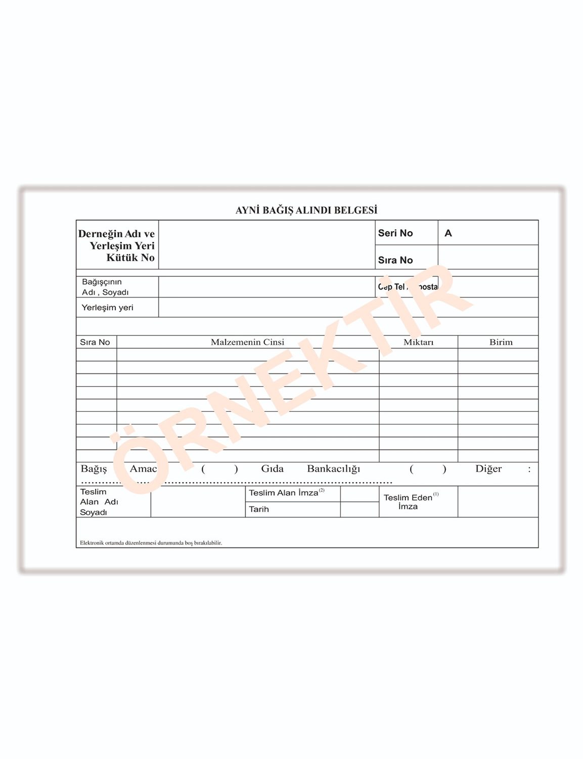 Ayni Bağış Alındı Belgesi