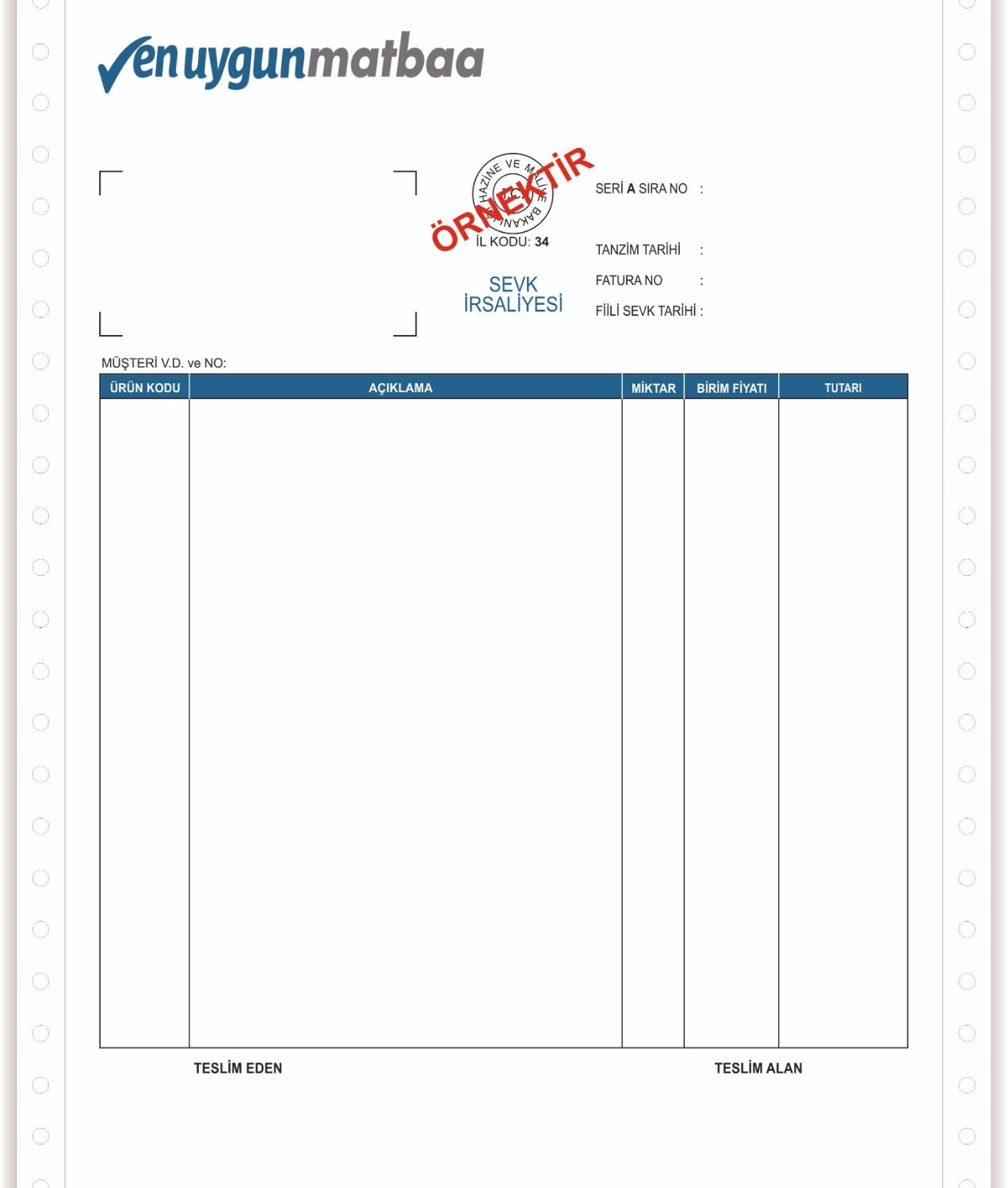 Sürekli Form Sevk İrsaliyesi 12 inç. 2 Renk