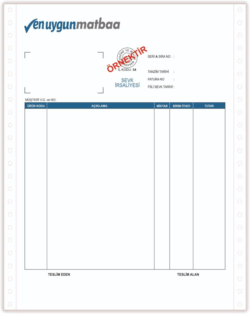 Sürekli Form Sevk İrsaliyesi 12 inç. 2 Renk