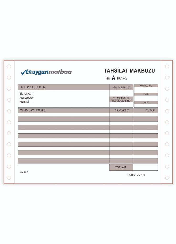 Sürekli Form Tahsilat Makbuzu 5,5 inç. 2 Renk