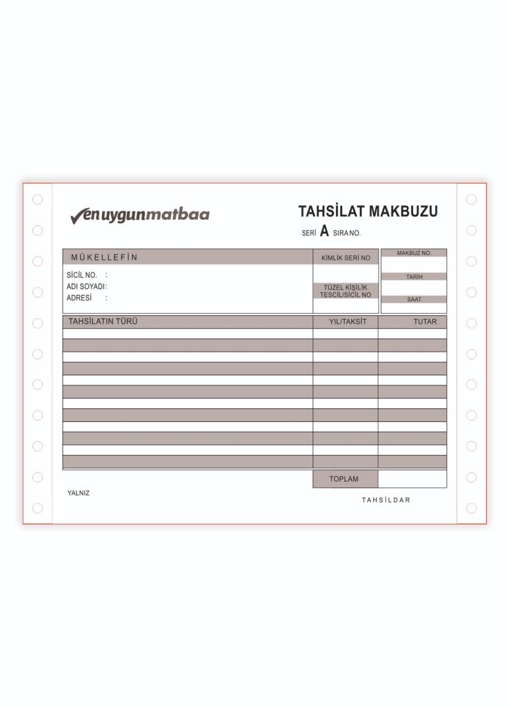 Sürekli Form Tahsilat Makbuzu 5,5 inç. Tek Renk