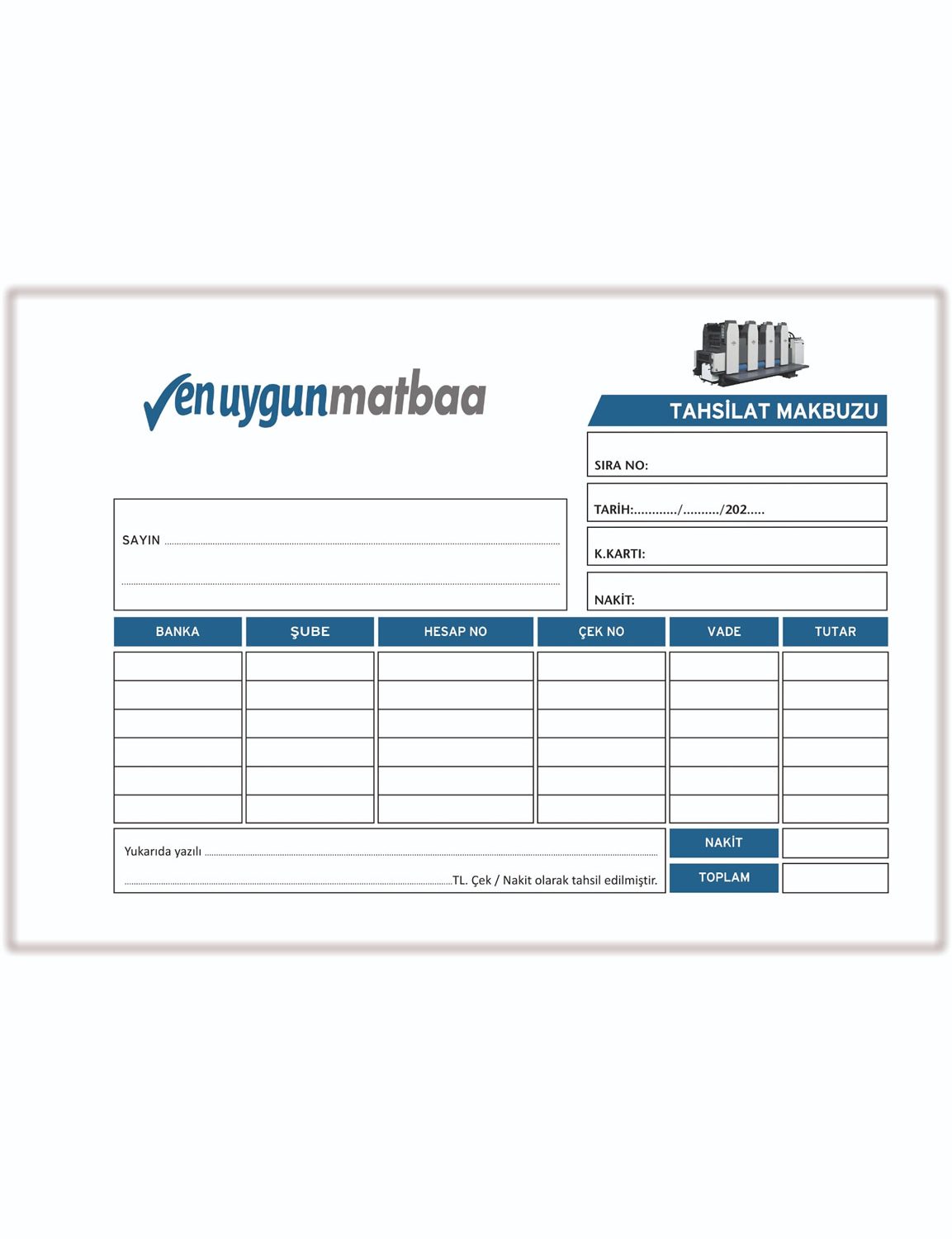 Tahsilat Makbuzu A5 Yatay 14x20cm 4 Renk Baskı