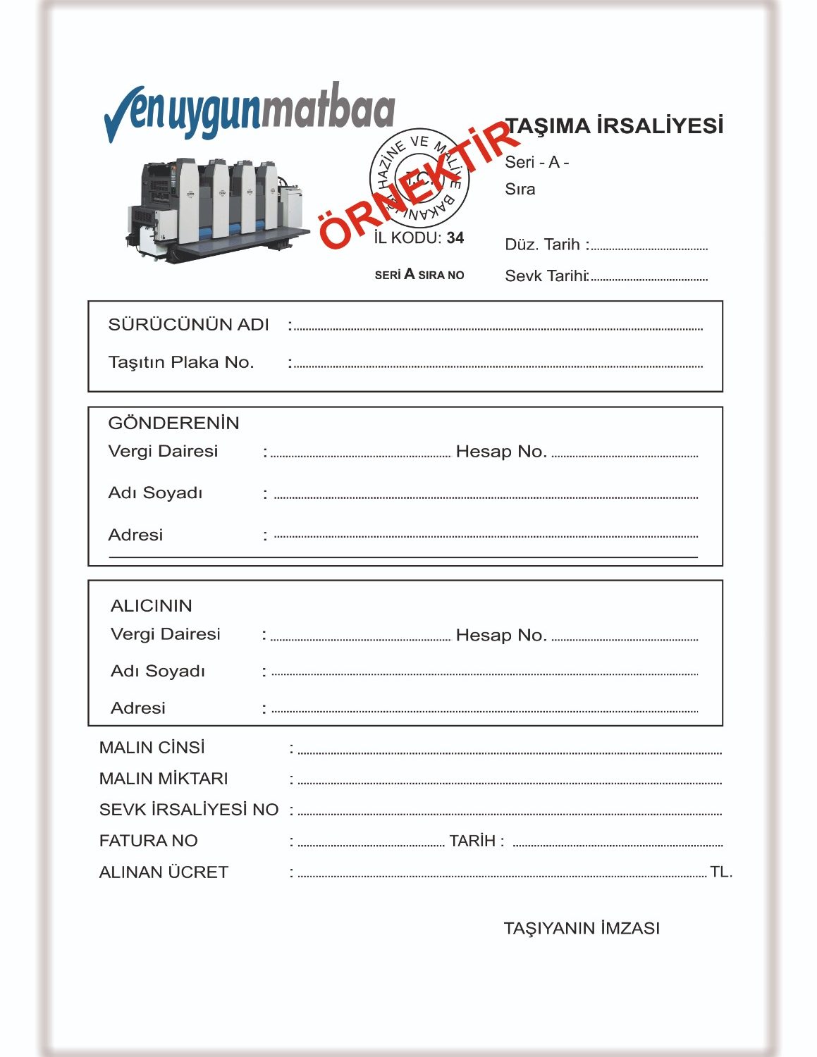 Taşıma İrsaliyesi 4 Renk